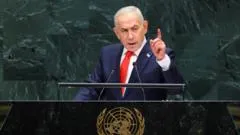 Netanyahu UN speech: Defending military action as delegates walk out